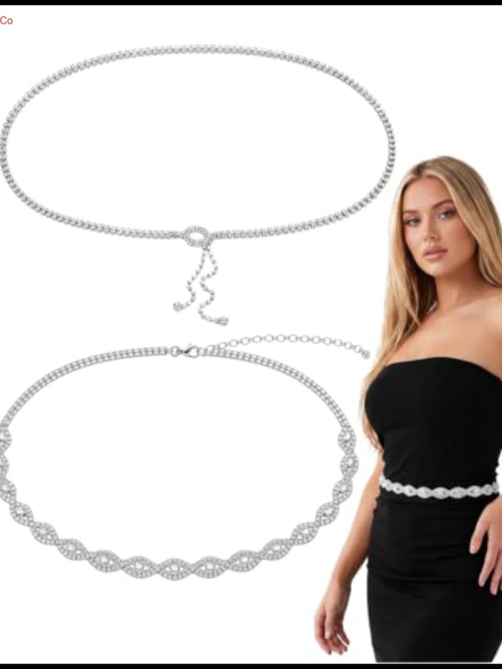 2 Pack Rhinestone Belts for Women Adjustable Waist Chain Thin Sparkly Formal